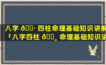 八字 🌷 四柱命理基础知识讲解「八字四柱 🕸 命理基础知识讲解视频」